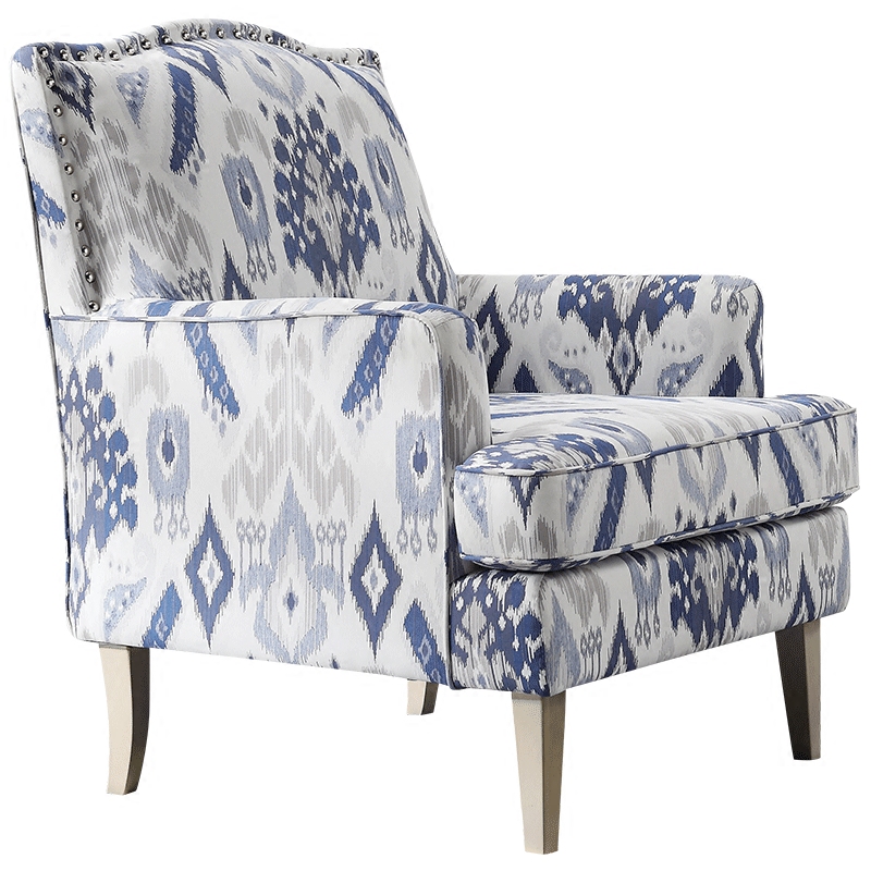 Кресло Armchair Ornament Blue Ikat Белый Светло-синий Бежевый в Перми | Loft Concept 