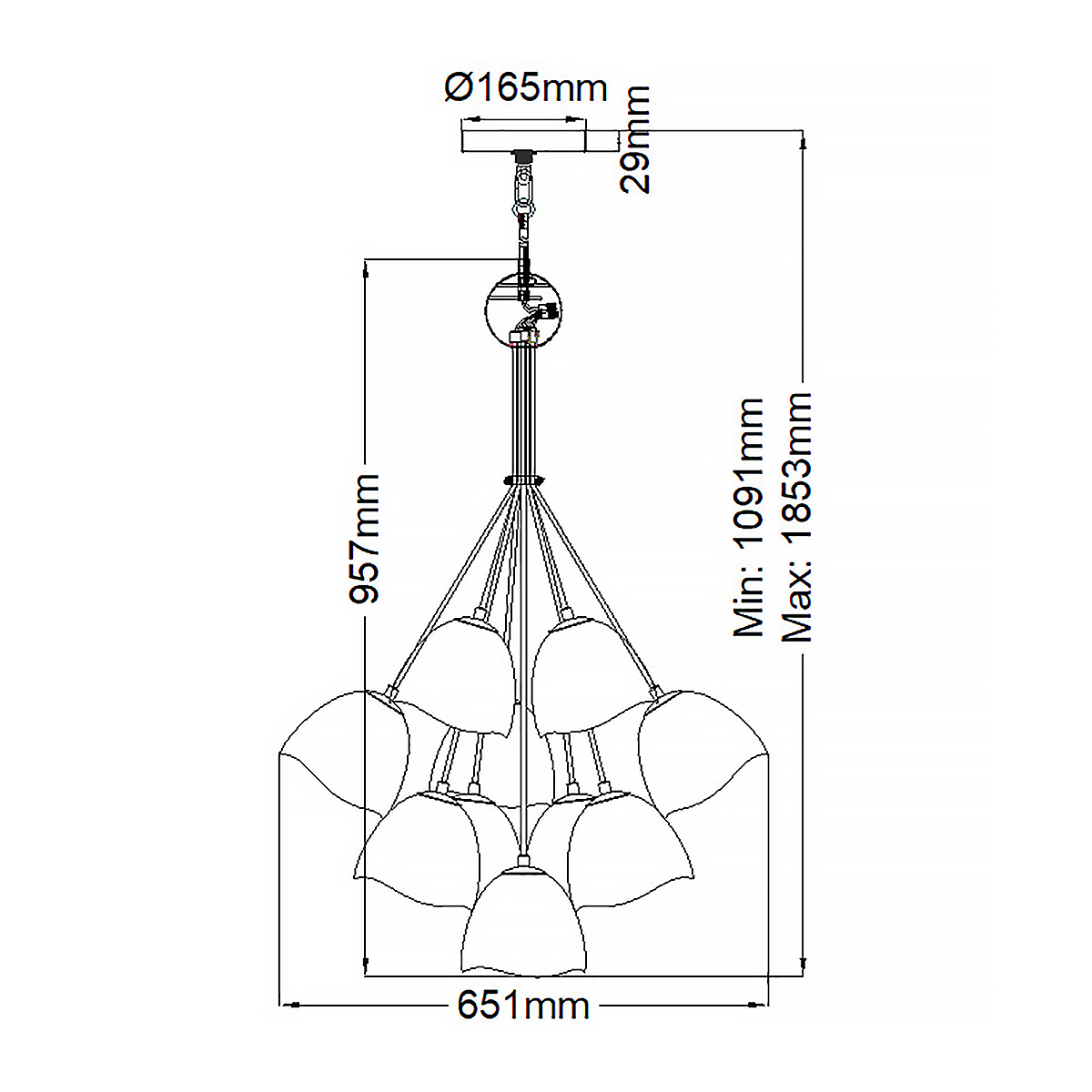 Люстра с 15-ю белыми  плафонами с золотой внутренней поверхностью Hinkley в Перми