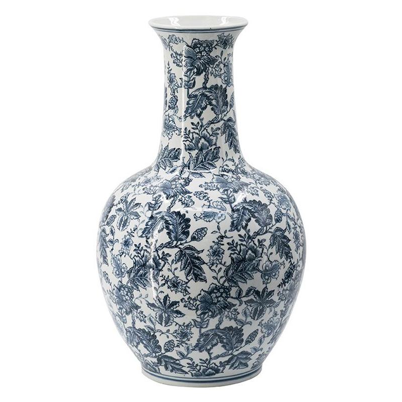 Ваза с классическим узором шинуазри синего цвета Blue & White Ornament Белый Синий Ваза с классическим узором шинуазри синего цвета Blue & White Ornament Белый Синий в Перми | Loft Concept