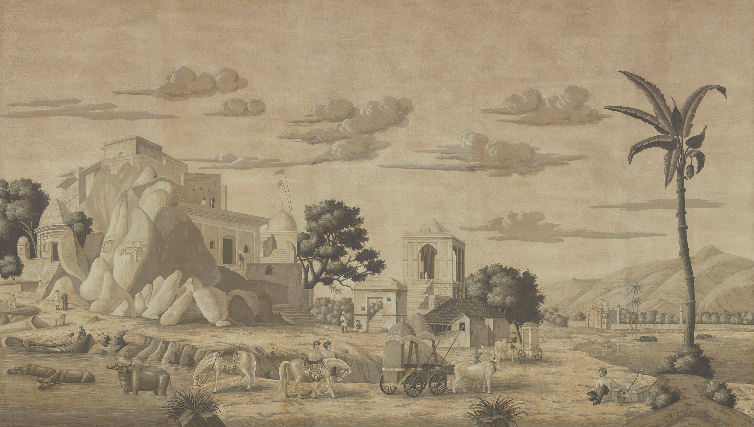Обои ручная роспись Early Views of India Eau Forte on antique scenic Xuan paper Обои ручная роспись Early Views of India Eau Forte on antique scenic Xuan paper - постер Loft-Concept в Перми