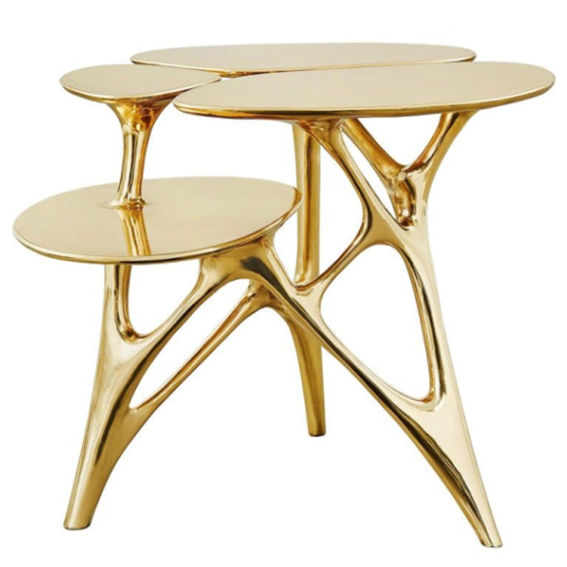 Дизайнерский приставной столик Lotus Small Side Table or End Table Brass by Zhipeng Tan Золотой в Перми | Loft Concept 