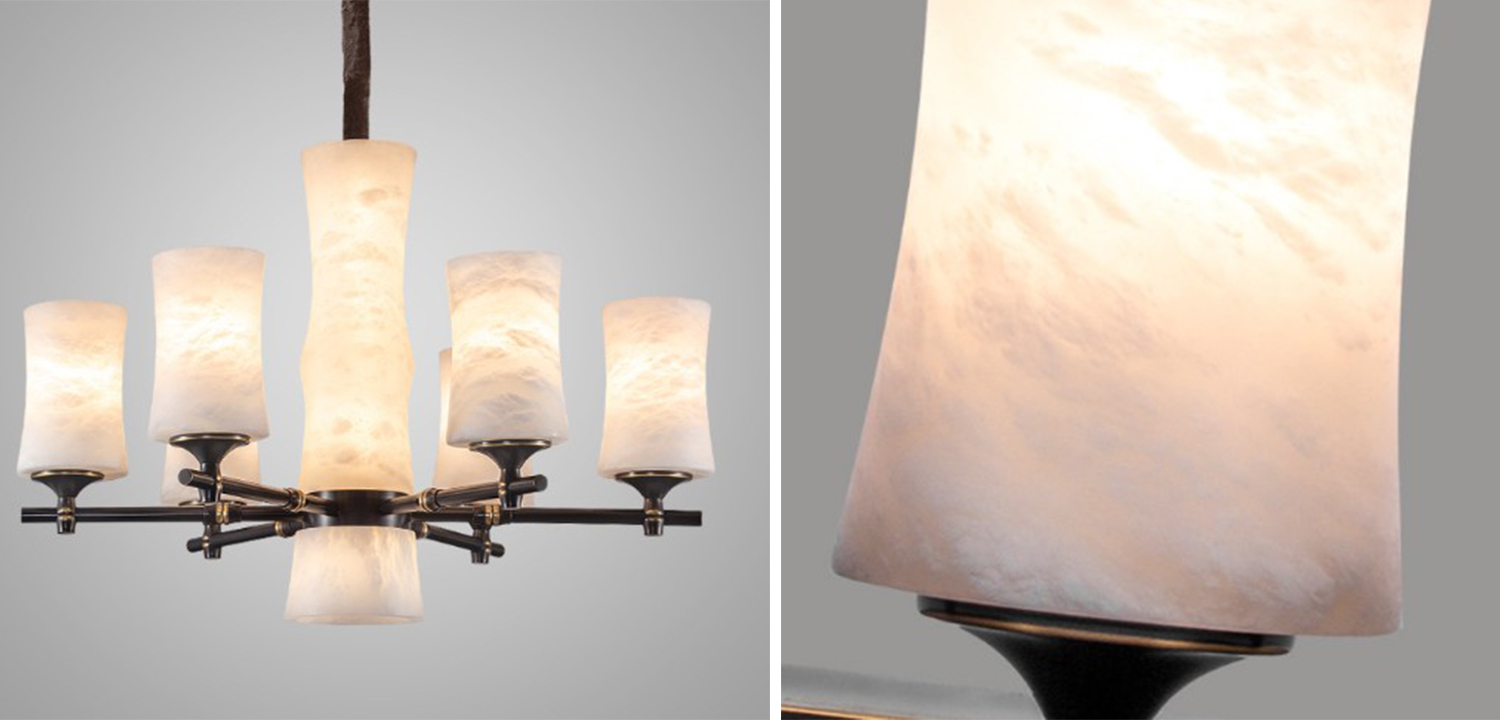 Дизайнерская люстра 6 плафонов из натурального мрамора Marble Shades Chandelier - фото