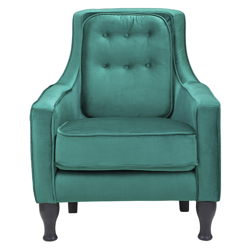 Кресло с мягкой обивкой из велюра на 4-х ножках из массива березы Scarlett Armchair green Изумрудный Черный в Перми | Loft Concept 