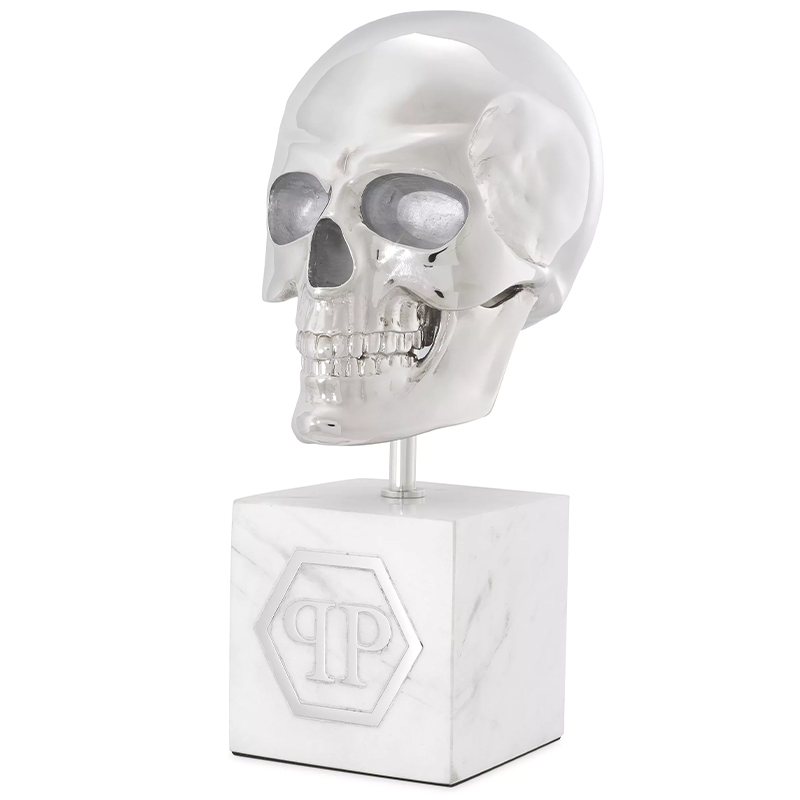 Статуэтка Philipp Plein Platinum Skull L Белый Мрамор Bianco Серебряный в Перми | Loft Concept 