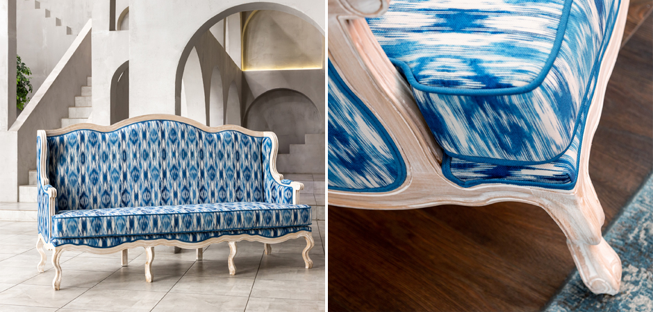 Трехместный диван с голубым узором Ikat Pattern Трехместный диван с голубым узором Ikat Pattern - Loft-Concept в Перми