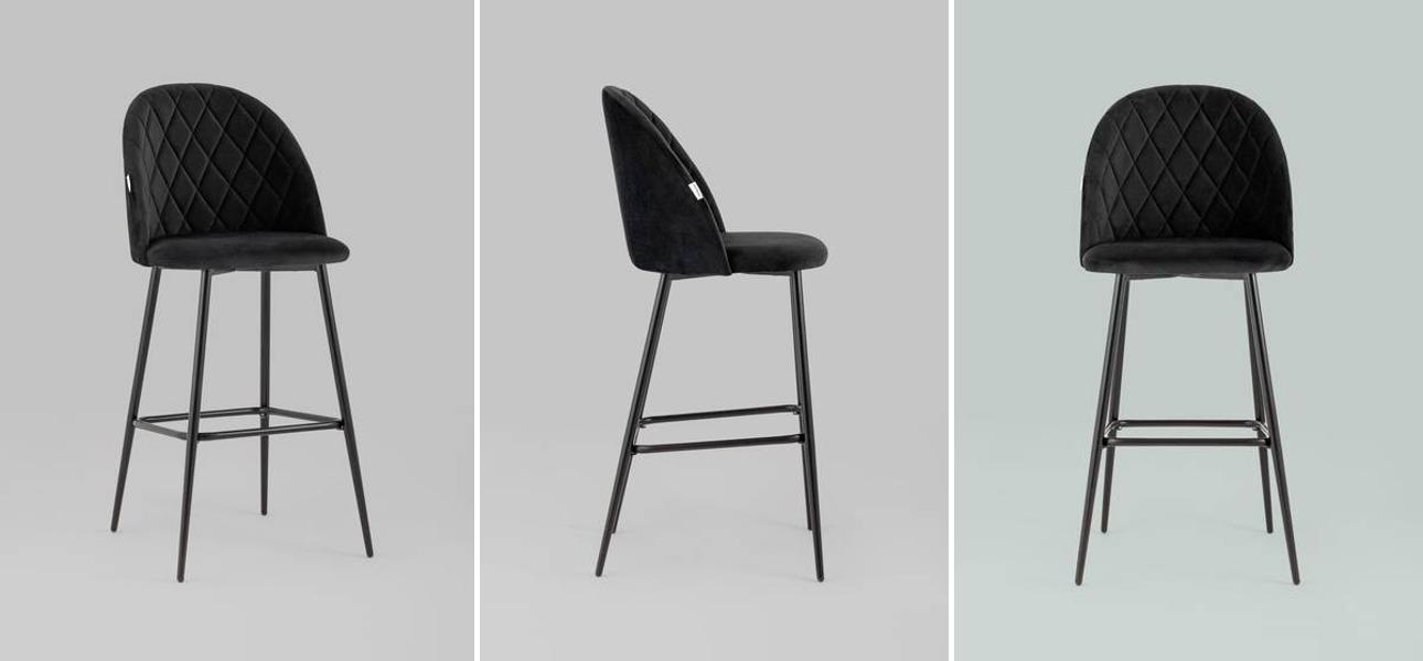 Барный Стул Miruna Rhombus Черный Велюр - фото