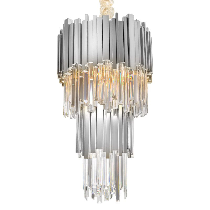 Люстра многоярусная Luxxu Modern Cascade Chandelier Silver Metal Glass 35 Прозрачное Стекло Серебряный в Перми | Loft Concept 