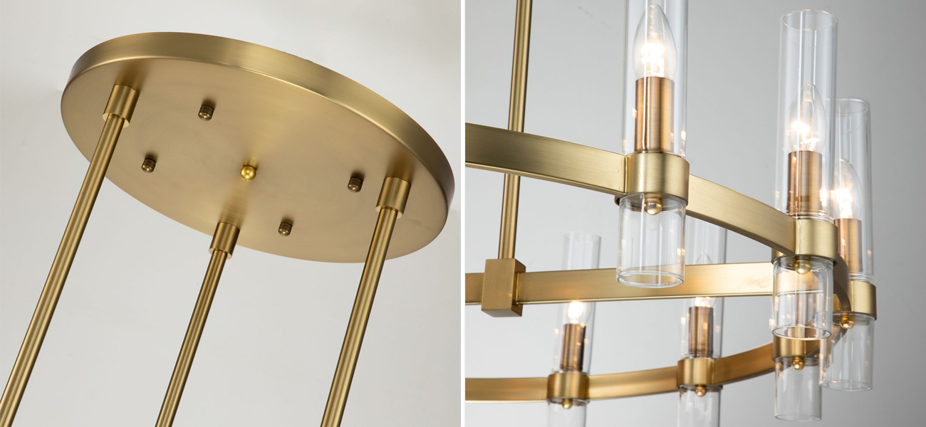 Люстра цвета матового золота с прозрачными плафонами Giostra D100 см - фото