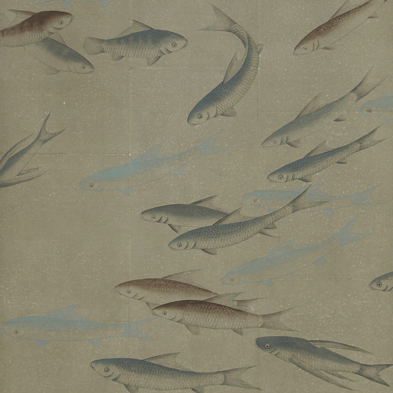 Обои ручная роспись Fishes Special Colourway on Lead Grey India tea paper  в Перми | Loft Concept 