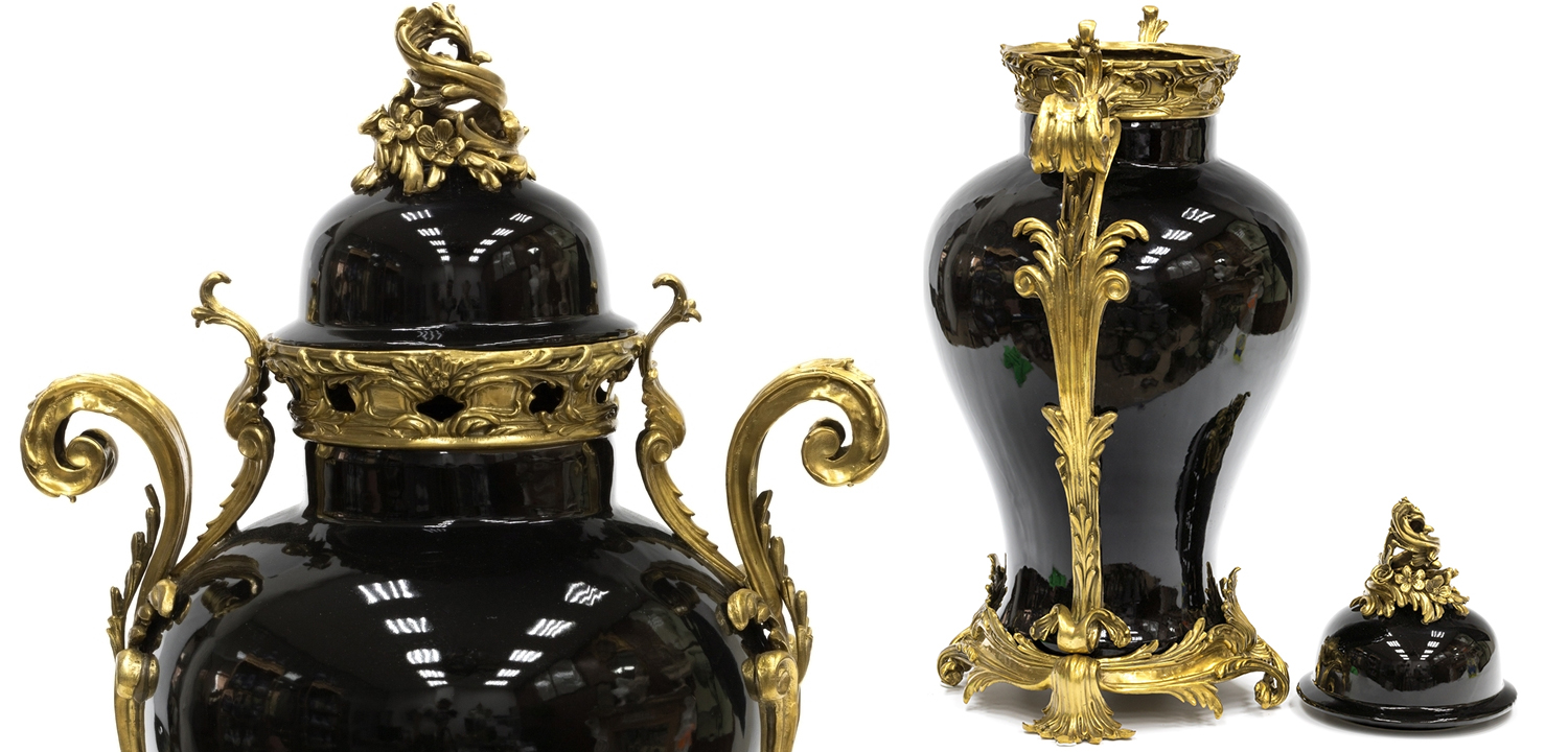 Большая ваза Selenia Black Vase Bronze Patterns - фото