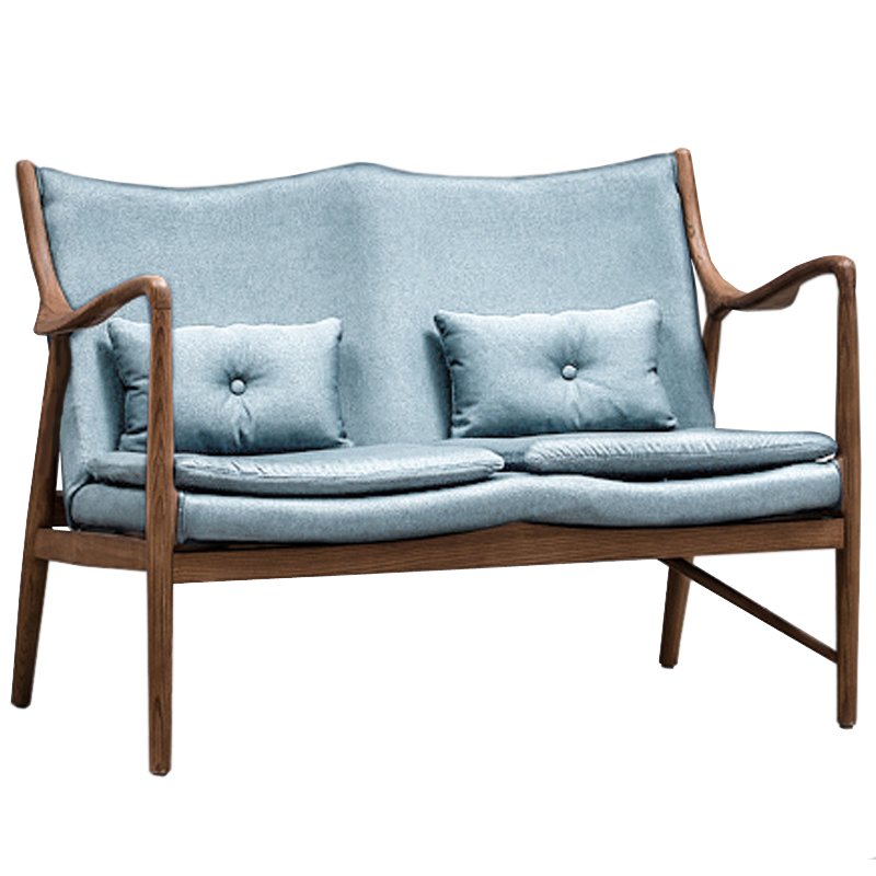 Диван Makeshift Loveseat Sofa light blue linen Голубой Дерево Табак в Перми | Loft Concept 