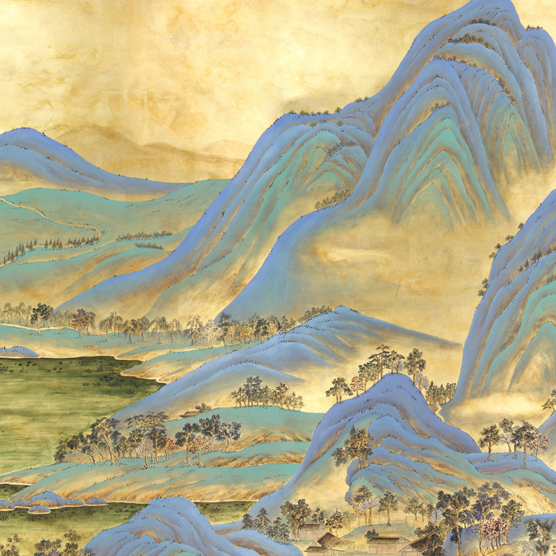 Обои ручная роспись A Thousand Li of Rivers and Mountains Original colourway on Deep Rich Gold gilded paper with gold pearlescent antiquing Обои ручная роспись A Thousand Li of Rivers and Mountains Original colourway on Deep Rich Gold gilded paper with gold pearlescent antiquing в Перми | Loft Concept