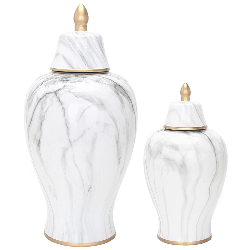 Ваза с крышкой White Marble Gold Vase Белый Мрамор Bianco Белый Серый Золотой в Перми | Loft Concept 