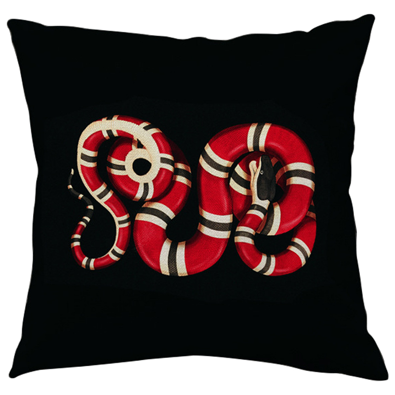 Декоративная подушка Стиль Gucci Micrurus Snake Black Черный Красный Бежевый в Перми | Loft Concept 