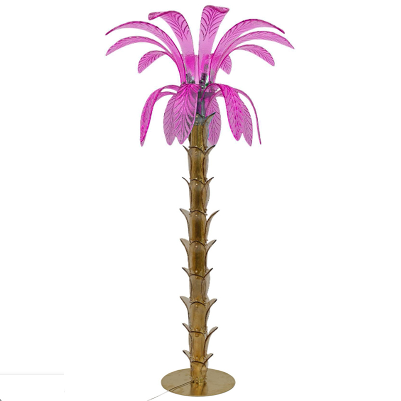 Торшер Glass Decorated Palm Floor Lamp Pink Листья Пальмы  Золотой Розовый в Перми | Loft Concept 