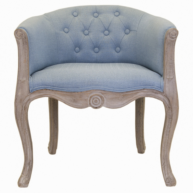 Кресло низкое в стиле прованс Louis French Armchair light blue flax Светло-голубой Бежево-серый в Перми | Loft Concept 