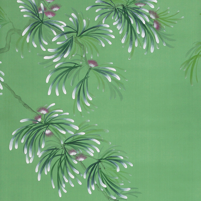 Обои ручная роспись Silk Tree Colourway SC-92 on Emerald Green dyed silk  в Перми | Loft Concept 