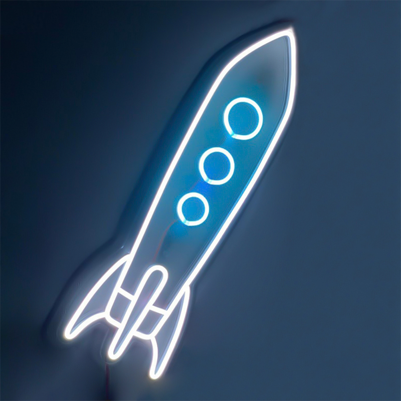 Неоновая настенная лампа Rocket Neon Wall Lamp Белый Голубой в Перми | Loft Concept 