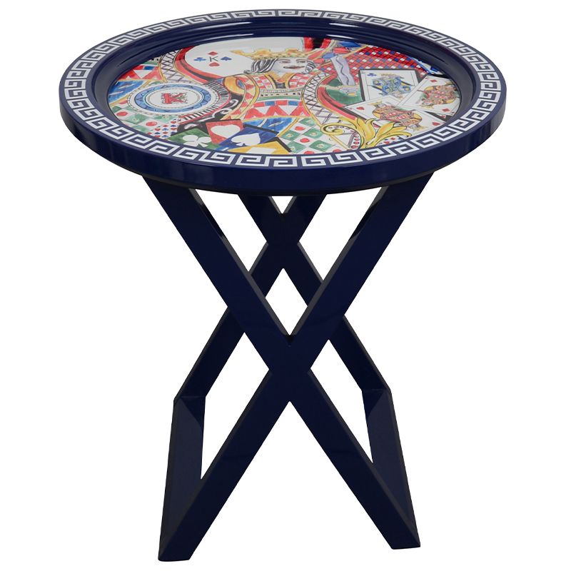 Приставной стол Playing Cards Painted Round Countertop Side Table Синий Мульти в Перми | Loft Concept 