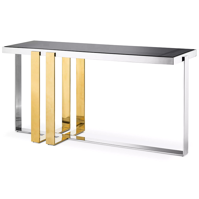 Консоль Eichholtz Console Table Belgo Золотой Серебряный Стекло Смок в Перми | Loft Concept 