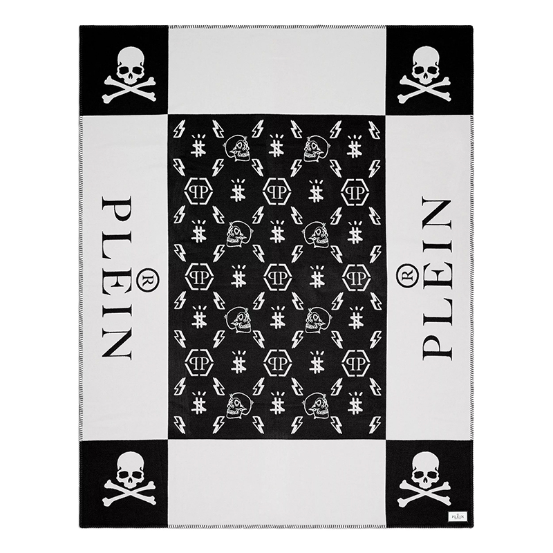 Плед Philipp Plein Plaid Cashmere Skull Черно-белый в Перми | Loft Concept 