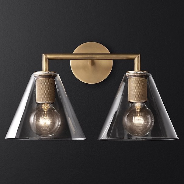 Бра RH Utilitaire Funnel Shade Double Sconce Brass Прозрачное Стекло Латунь в Перми | Loft Concept 