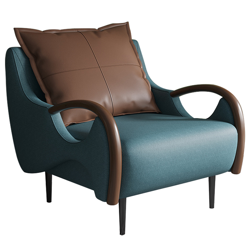 Кресло Oliwier Blue Armchair Синий Коричневый в Перми | Loft Concept 