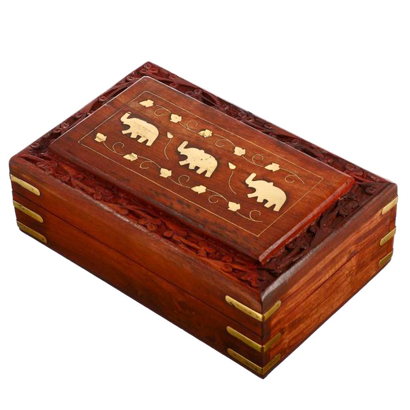 Шкатулка Three Elephants Indian Inlay Box Коричневый Латунь в Перми | Loft Concept 