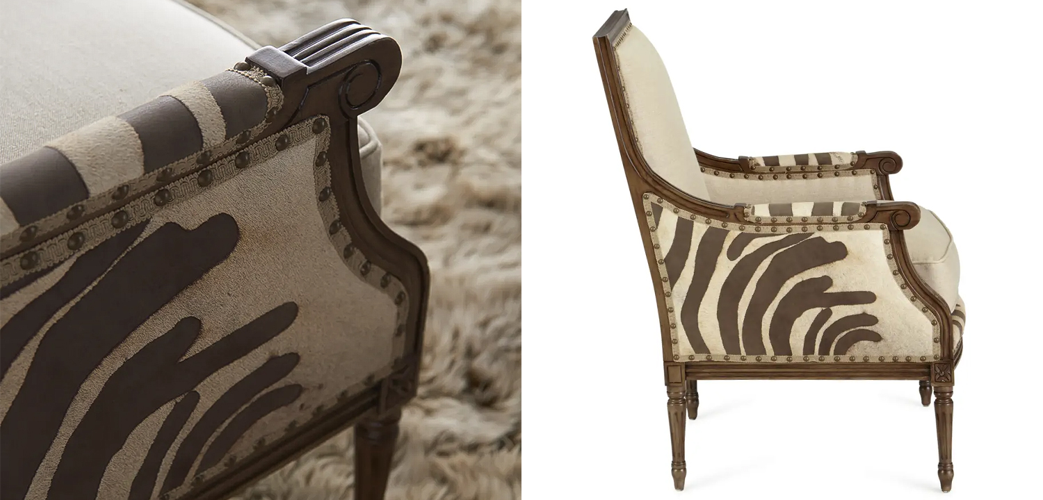 Кресло Massoud Annie Zebra Washed Leather Linen Chair - фото