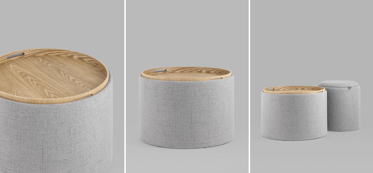 Пуф-столик с ящиком рогожка серый Bianca - фото