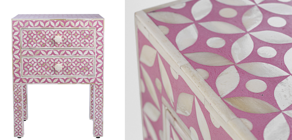 Розовая прикроватная тумба BONE INLAY BEDSIDE CABINET Розовая прикроватная тумба BONE INLAY BEDSIDE CABINET - Loft-Concept в Перми