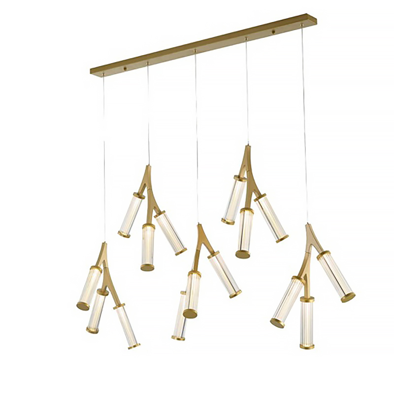 Люстра Cylinder Branches Chandelier Gold 15 Золотой Прозрачный в Перми | Loft Concept 