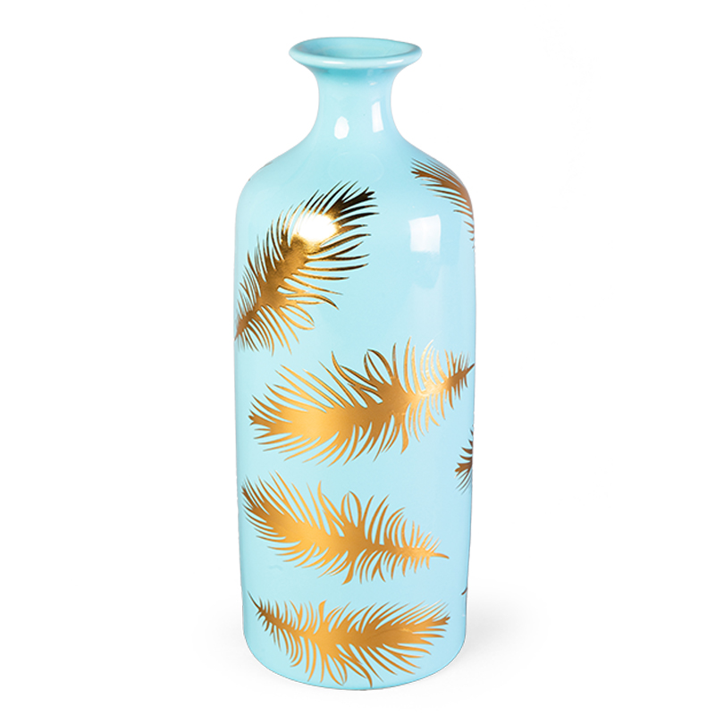 Ваза Gold feathers on blue Vase 30 Голубой Глянцевое золото в Перми | Loft Concept 