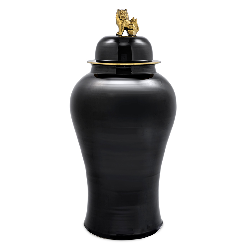 Ваза с крышкой Eichholtz Vase Golden Dragon L Черный Глянцевое золото в Перми | Loft Concept 