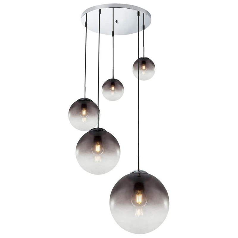 Люстра Ball Sunrise Pendant lamp smok 5 плафона Стекло Смок Хром в Перми | Loft Concept 