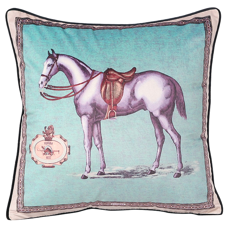 Декоративная подушка Hermes Horse 15 Бирюзовый Мульти в Перми | Loft Concept 