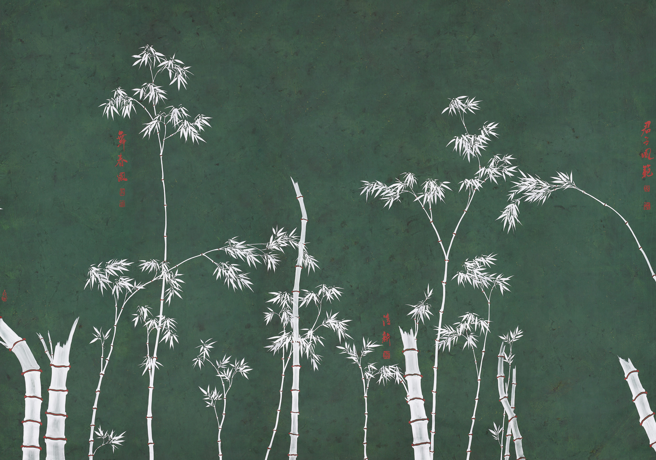 Обои ручная роспись Bamboo Argent on Edo Green painted silk Обои ручная роспись Bamboo Argent on Edo Green painted silk - постер Loft-Concept в Перми