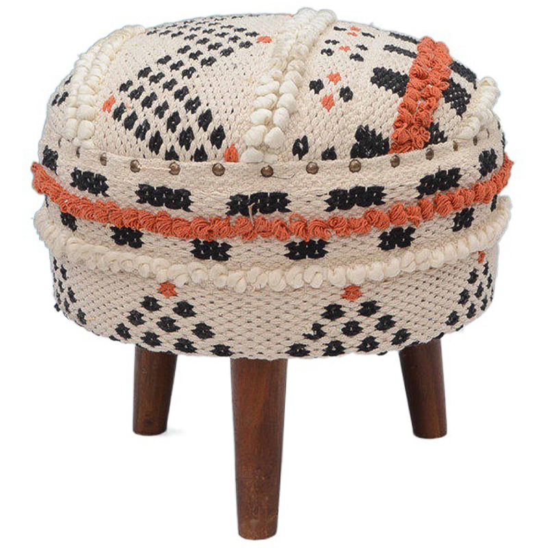 Пуф India Multicolor Ornament Wood Pouf II Белый Черный Коричневый Оранжевый Пуф India Multicolor Ornament Wood Pouf II Белый Черный Коричневый Оранжевый в Перми | Loft Concept