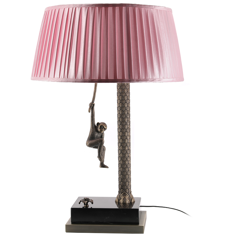 Настольная лампа Джунгли Table Lamp Jungle Pink Латунь Античная полированная Черный Мрамор Nero Розовый в Перми | Loft Concept 