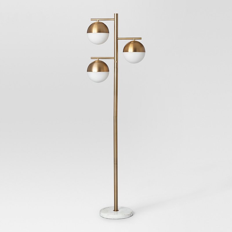 Торшер Geneva Glass Floor Lamp Triple  Белый Латунь в Перми | Loft Concept 