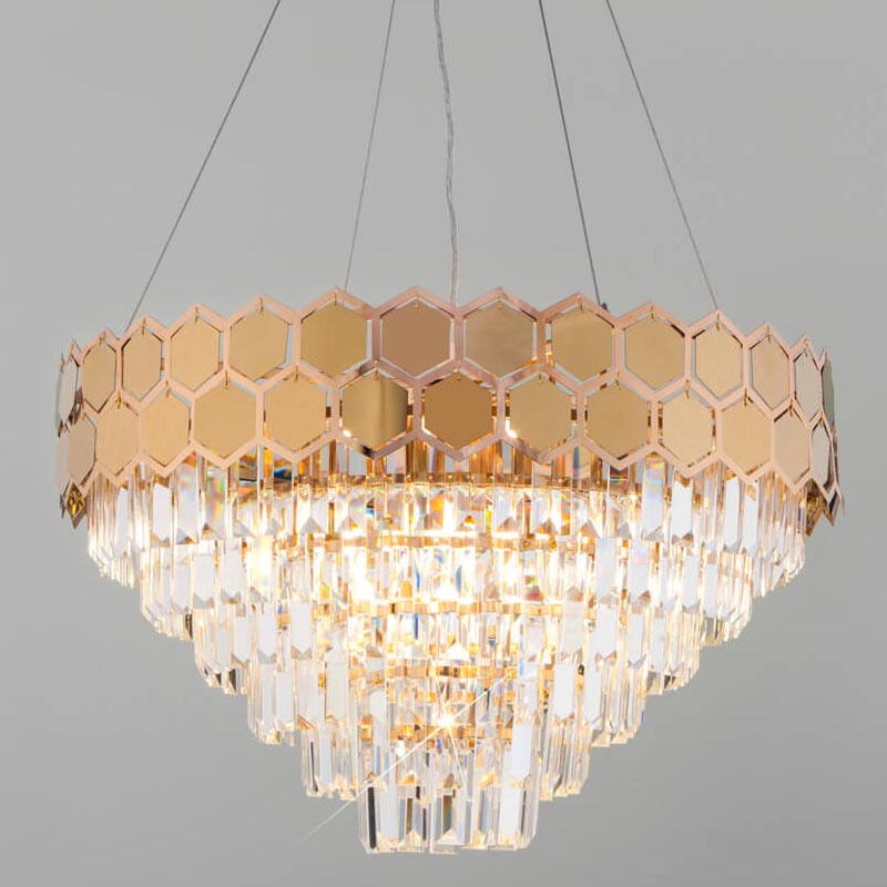 Люстра Hanging Hexagon Moira Chandelier gold Прозрачный (Transparent) Золотой в Перми | Loft Concept 