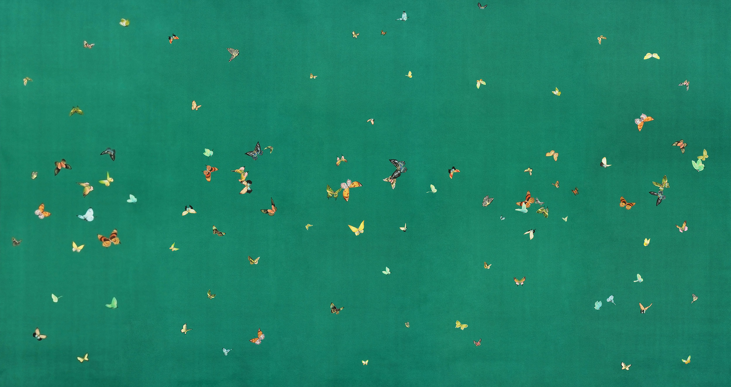 Обои ручная роспись Butterflies Emerald on green dyed paper Обои ручная роспись Butterflies Emerald on green dyed paper - постер Loft-Concept в Перми