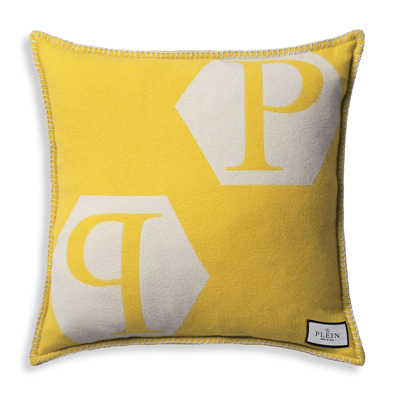 Подушка Philipp Plein Cushion Cashmere Yellow Желтый Белый в Перми | Loft Concept 