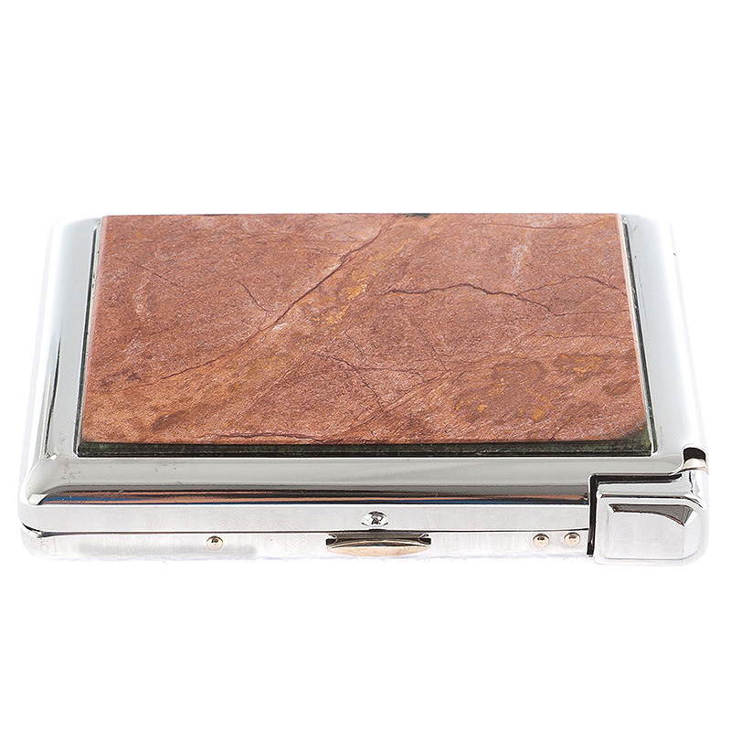 Портсигар на 20 сигарет с газовой зажигалкой из натурального камня Яшма Stone Cigarettes Cases Коричневый Серебряный в Перми | Loft Concept 