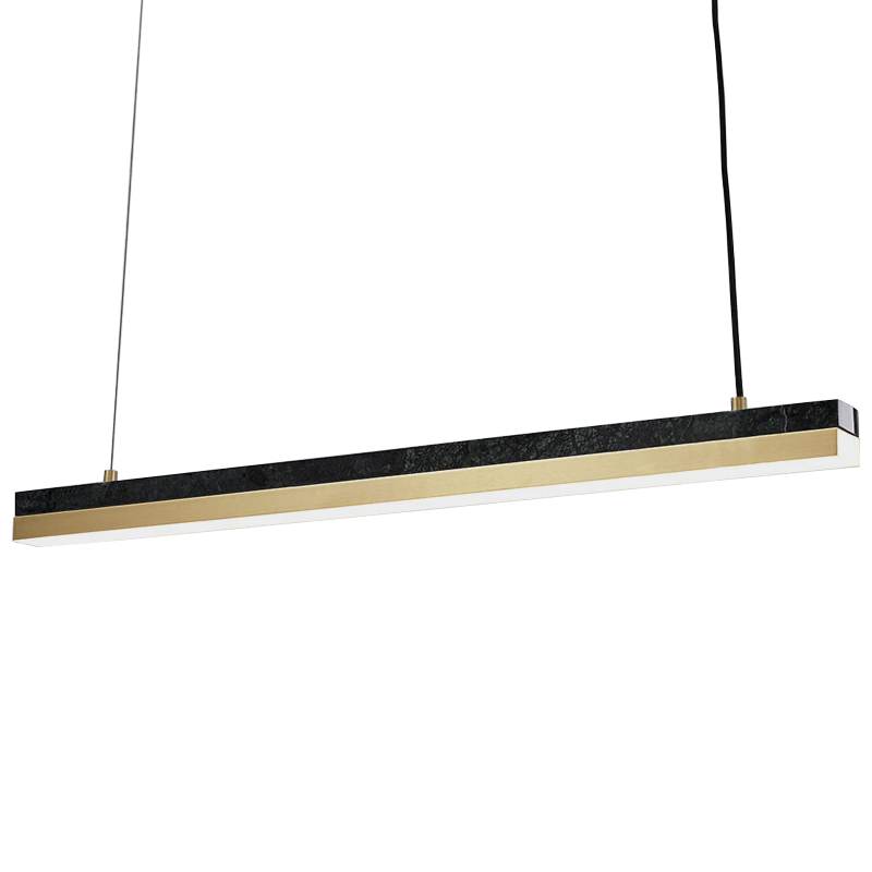 Линейный подвесной светильник Dominik Marble Linear Hanging Lamp Черный Мрамор Nero Золотой в Перми | Loft Concept 