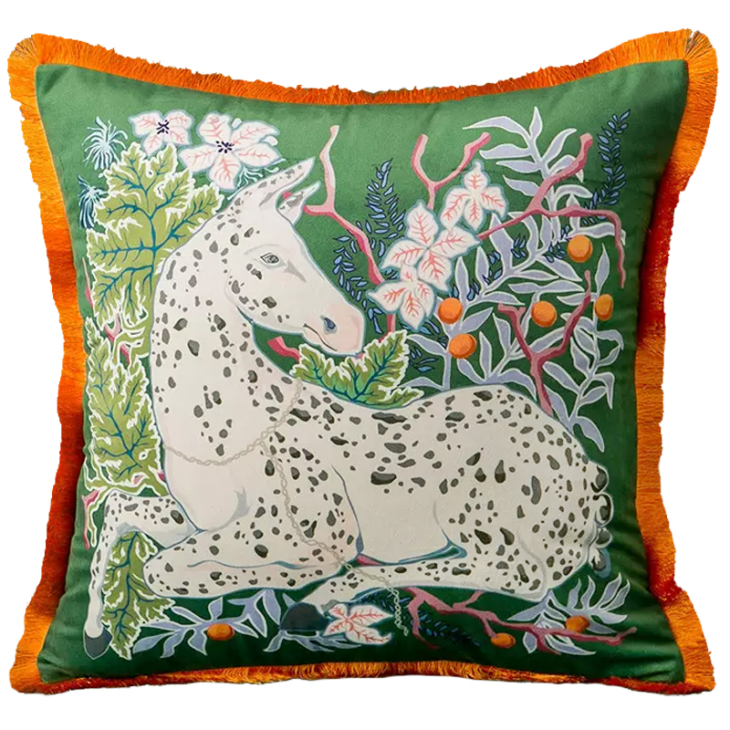 Декоративная подушка Horse on Botanical Green Cushion Мульти Зеленый в Перми | Loft Concept 