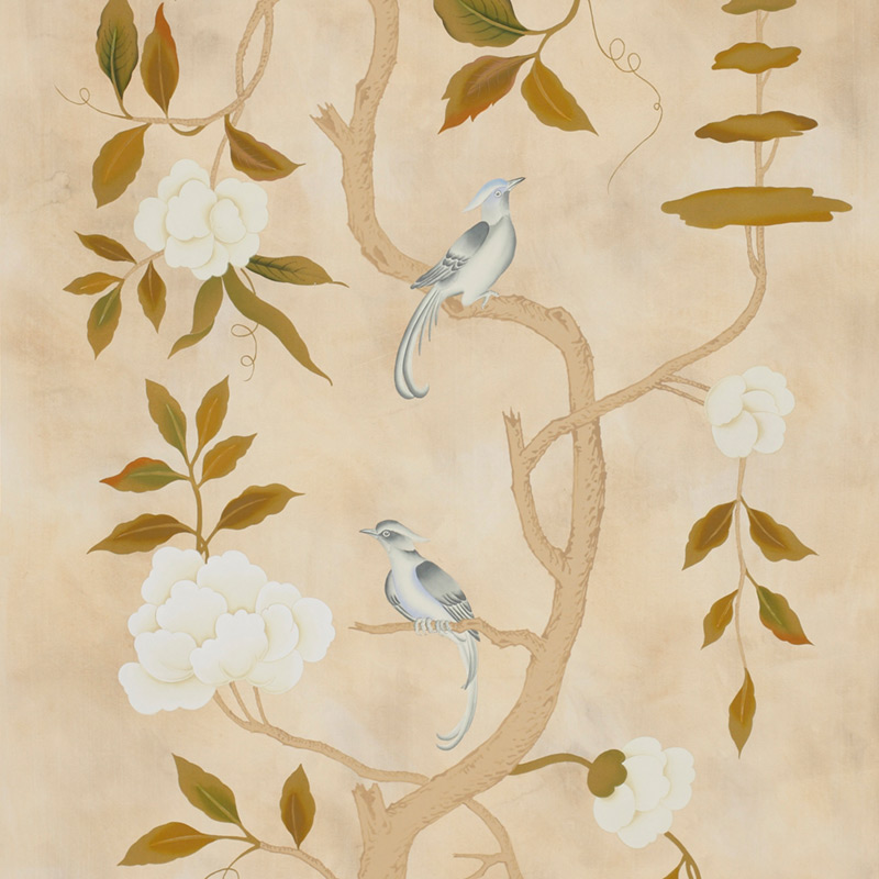 Обои ручная роспись Gustavian Tree of Life Special Colourway on Edo custom white painted silk  в Перми | Loft Concept 