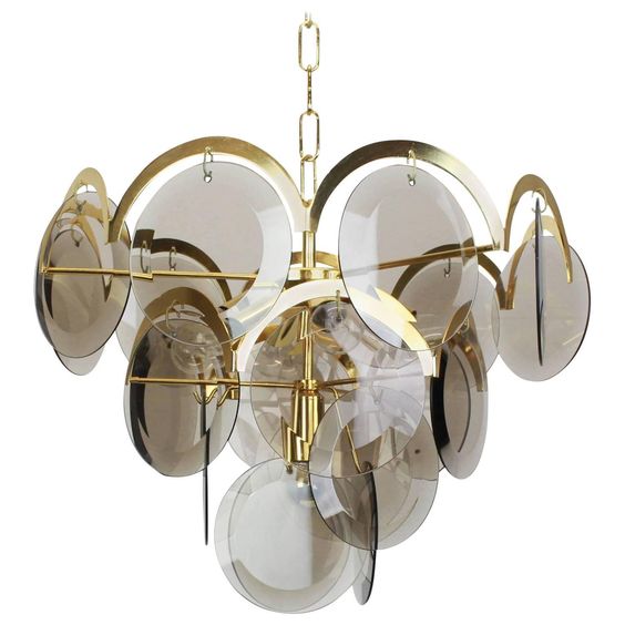 Люстра 1960S VISTOSI SMOKED GLASS DISC CHANDELIER Золотой Стекло Смок в Перми | Loft Concept 