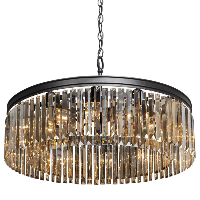 Люстра RH Rhys Amber GLASS Prism Round Chandelier Янтарное стекло 80 Черный матовый Прозрачное Стекло в Перми | Loft Concept 