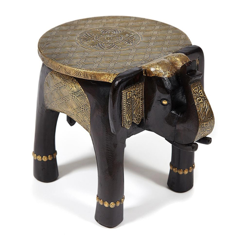 Журнальный стол Antique Indian Brass Mango Wood Elephant Table Черный Латунь в Перми | Loft Concept 